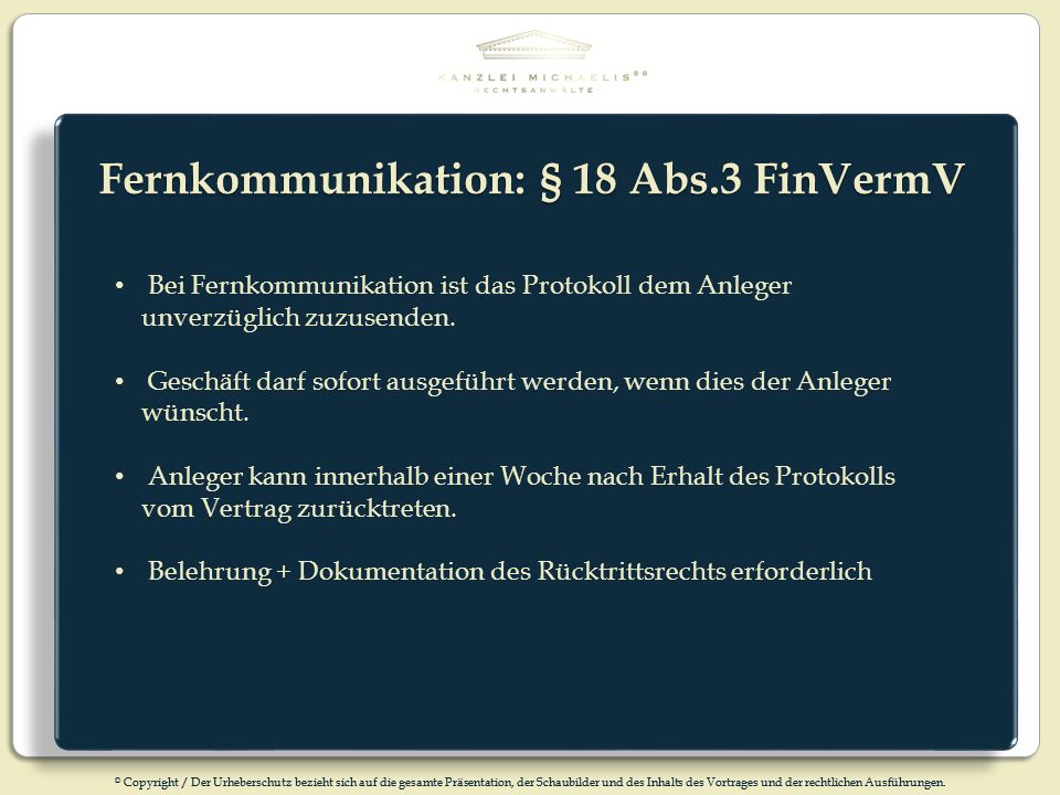 Fernkommunikation: § 18 Abs.3 FinVermV
