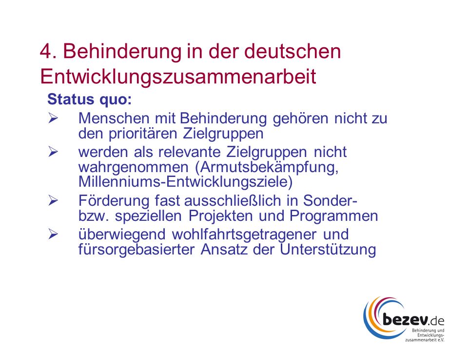 4. Behinderung in der deutschen Entwicklungszusammenarbeit