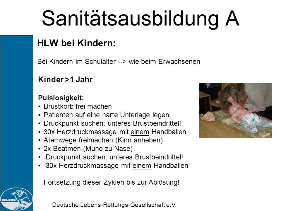 Sanitätsausbildung A HLW bei Kindern: Kinder >1 Jahr