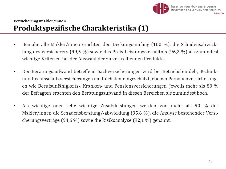 Versicherungsmakler/innen Produktspezifische Charakteristika (1)