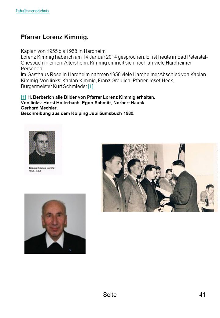 Pfarrer Lorenz Kimmig. Seite Kaplan von 1955 bis 1958 in Hardheim