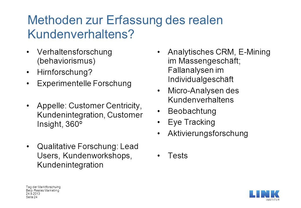Methoden zur Erfassung des realen Kundenverhaltens