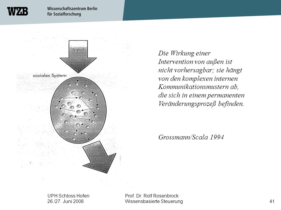 Die Wirkung einer Intervention von außen ist nicht vorhersagbar; sie hängt von den komplexen internen Kommunikationsmustern ab, die sich in einem permanenten Veränderungsprozeß befinden.