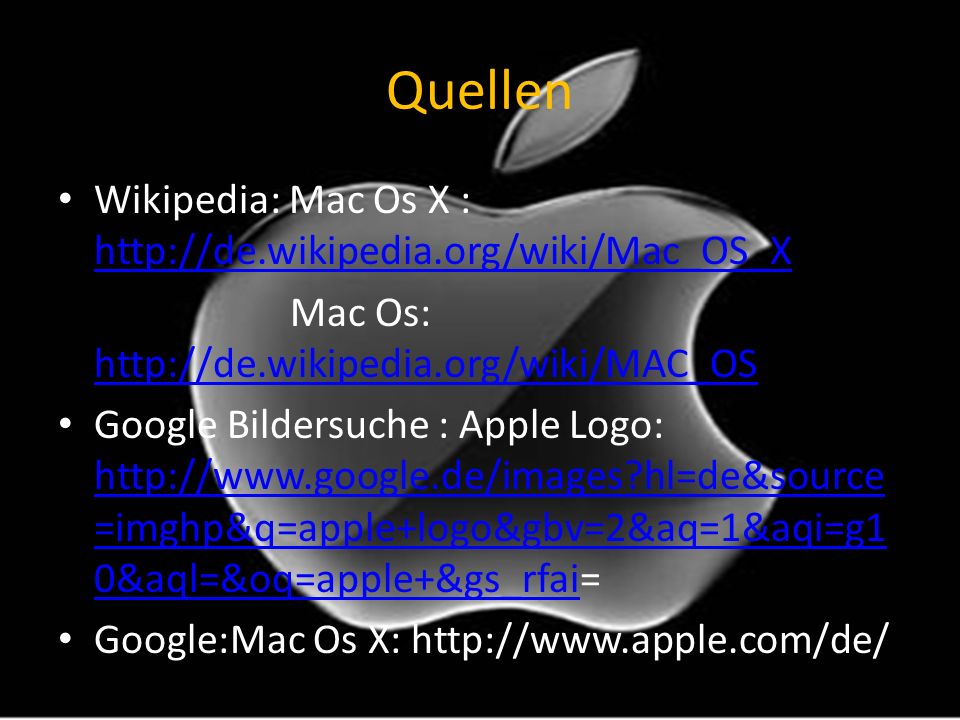Quellen Wikipedia: Mac Os X :