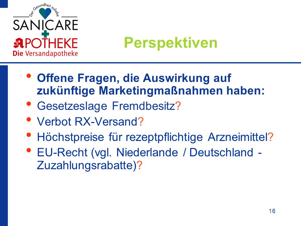 Perspektiven Offene Fragen, die Auswirkung auf zukünftige Marketingmaßnahmen haben: Gesetzeslage Fremdbesitz