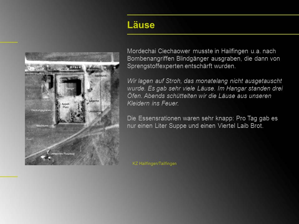 Läuse Mordechai Ciechaower musste in Hailfingen u.a. nach Bombenangriffen Blindgänger ausgraben, die dann von Sprengstoffexperten entschärft wurden.