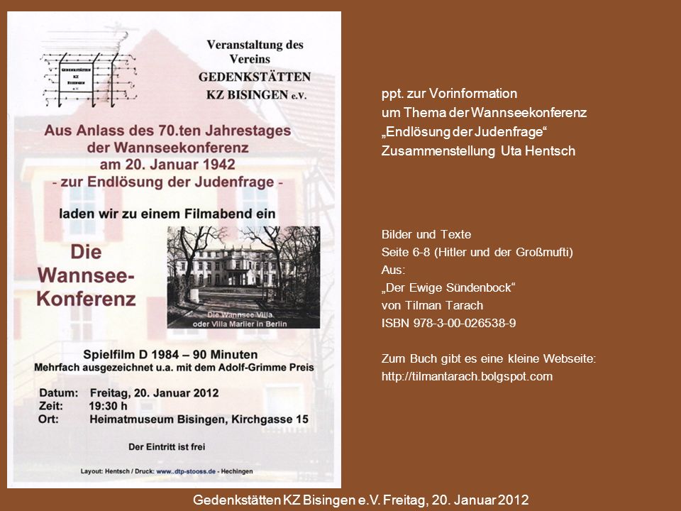 Gedenkstätten KZ Bisingen e.V. Freitag, 20. Januar 2012