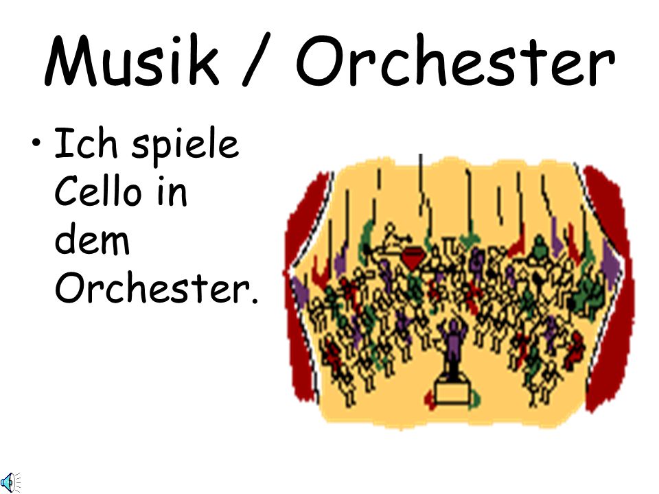 Musik / Orchester Ich spiele Cello in dem Orchester.