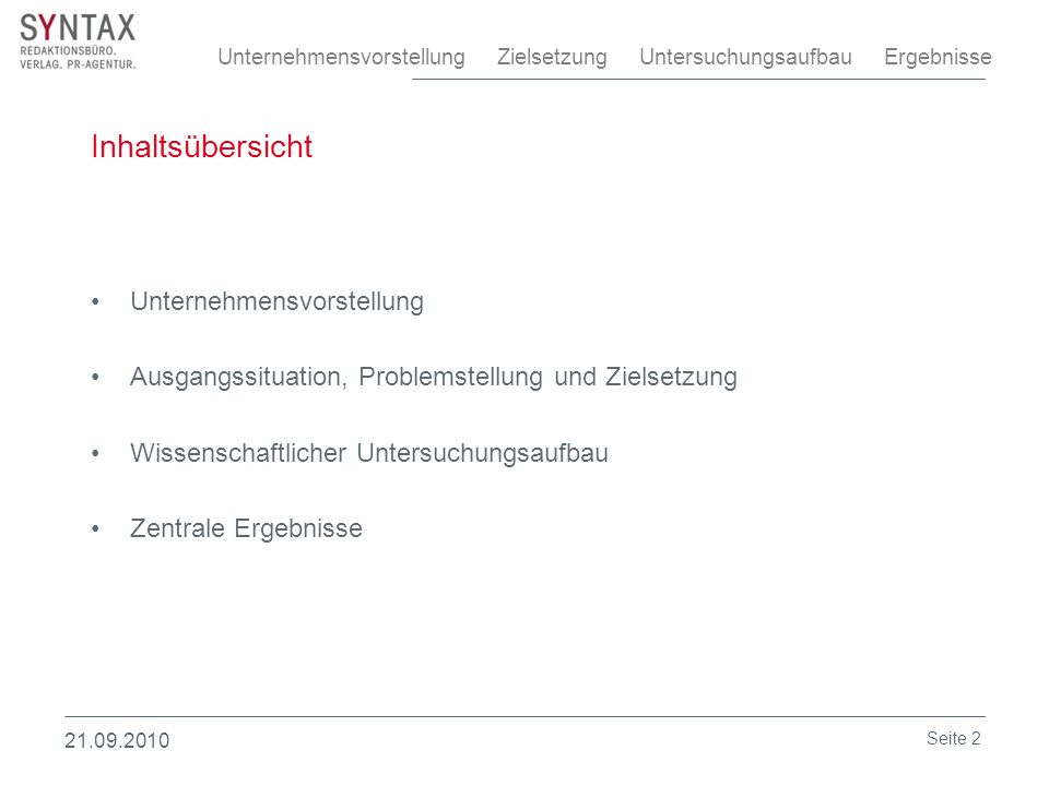 Inhaltsübersicht Unternehmensvorstellung