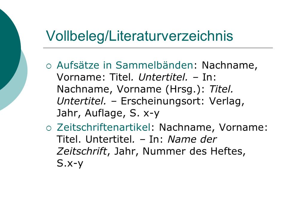 Vollbeleg/Literaturverzeichnis