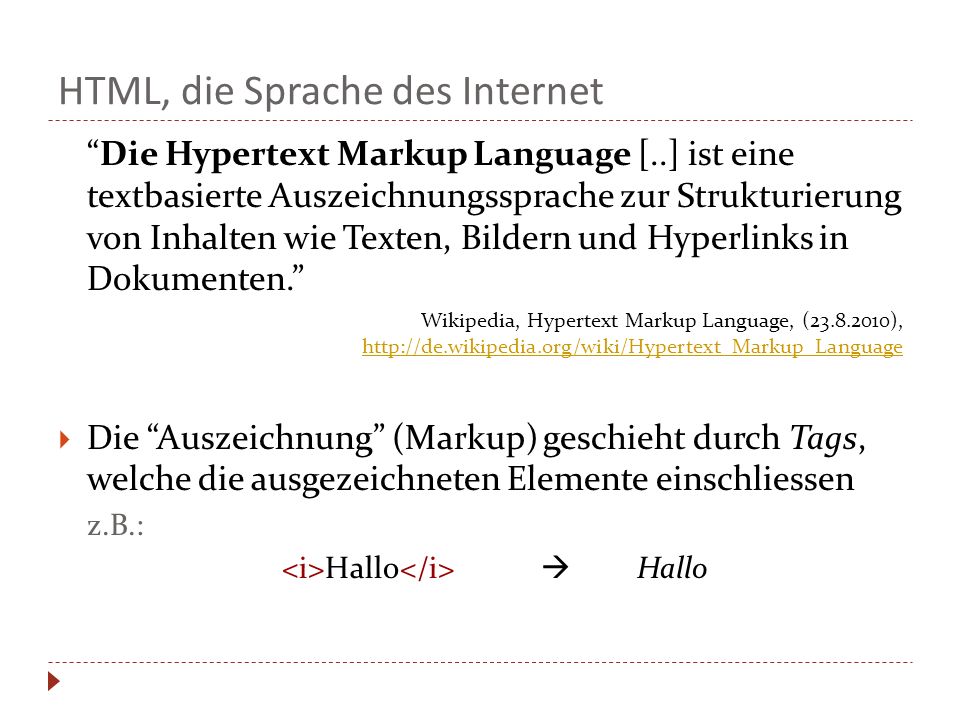 HTML, die Sprache des Internet