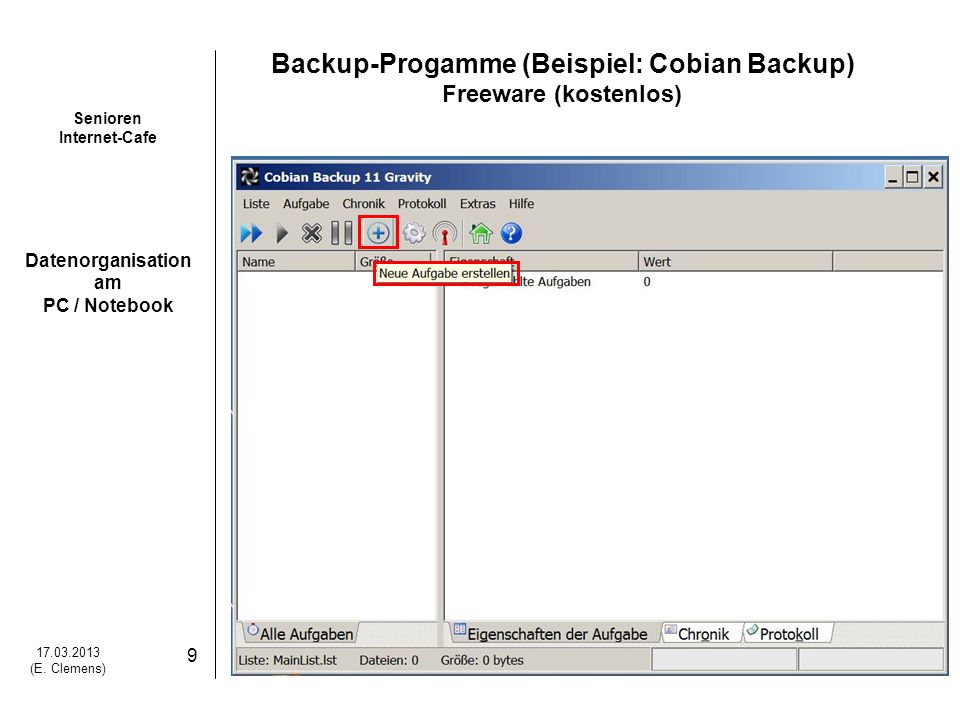Backup-Progamme (Beispiel: Cobian Backup)