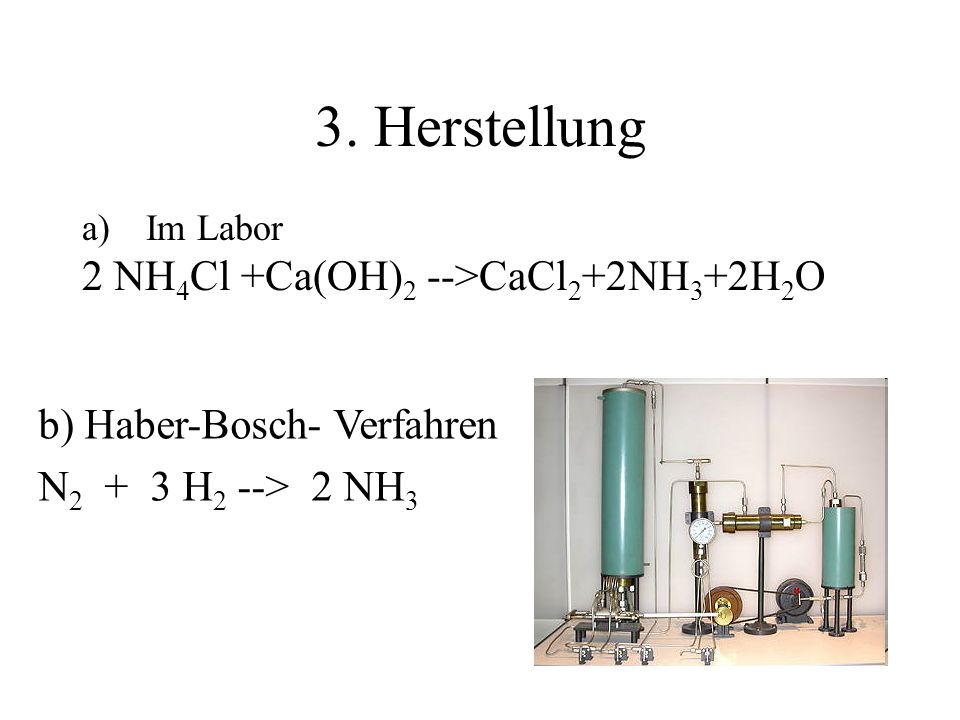 3. Herstellung 2 NH4Cl +Ca(OH)2 -->CaCl2+2NH3+2H2O