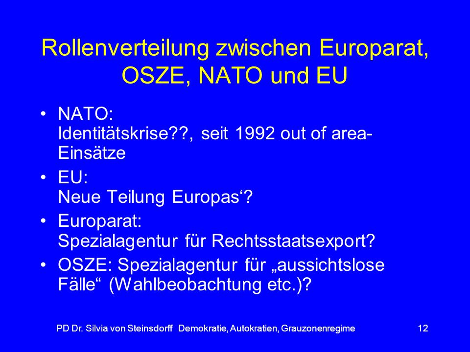 Rollenverteilung zwischen Europarat, OSZE, NATO und EU
