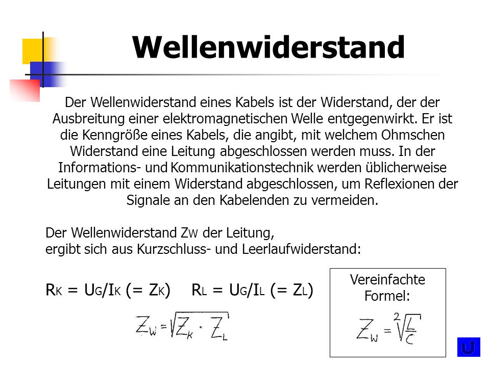 Wellenwiderstand RK = UG/IK (= ZK) RL = UG/IL (= ZL)