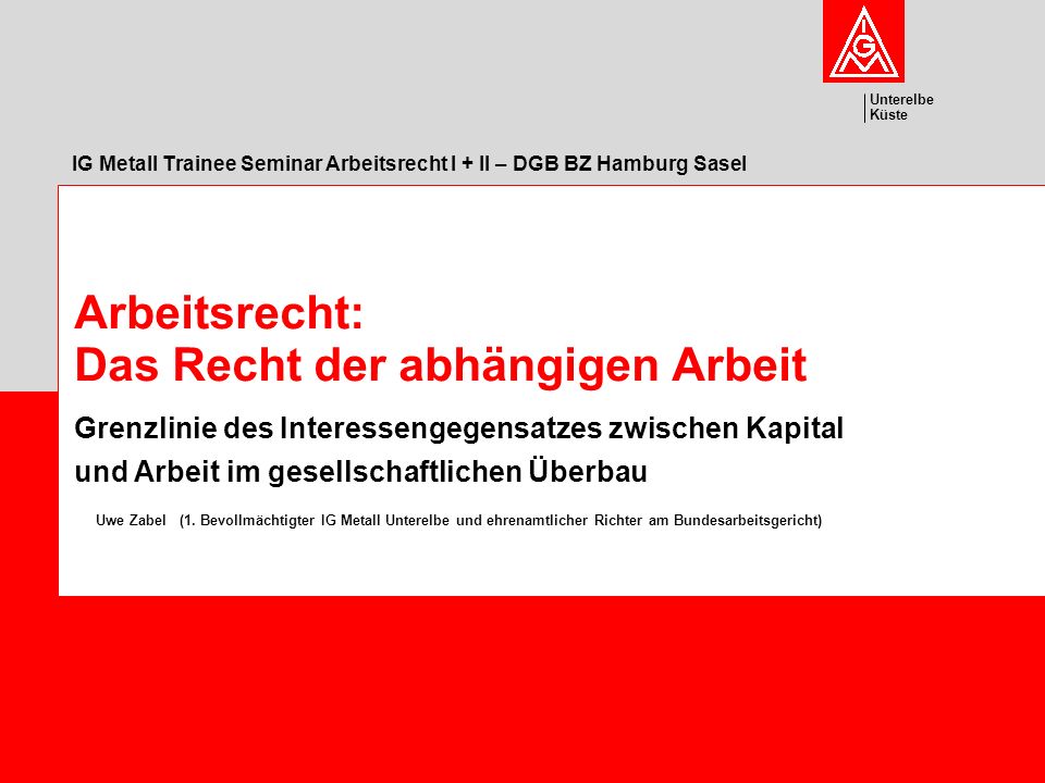 IG Metall Trainee Seminar Arbeitsrecht I + II – DGB BZ Hamburg Sasel