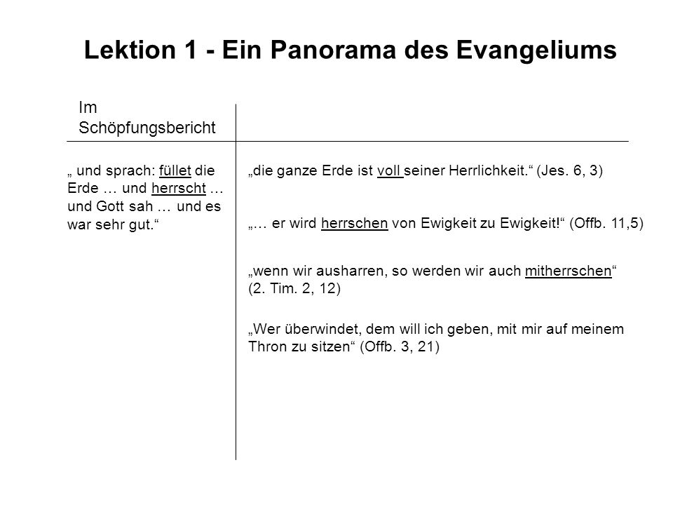 Lektion 1 - Ein Panorama des Evangeliums