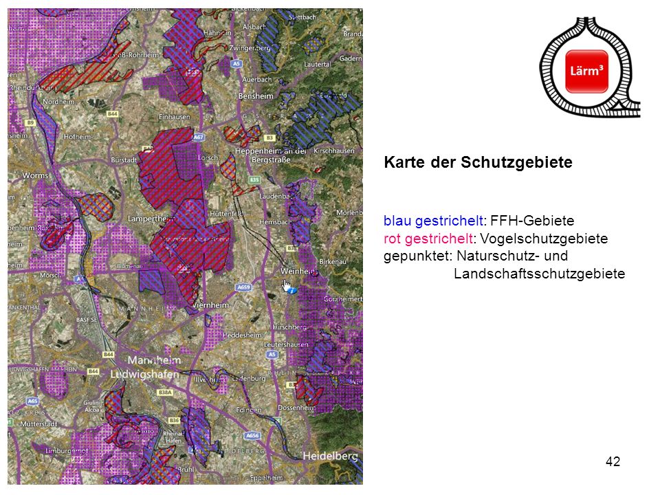 Karte der Schutzgebiete blau gestrichelt: FFH-Gebiete rot gestrichelt: Vogelschutzgebiete gepunktet: Naturschutz- und Landschaftsschutzgebiete