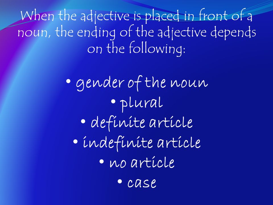 gender of the noun plural definite article indefinite article