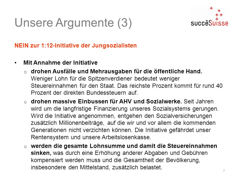 Unsere Argumente (3) NEIN zur 1:12-Initiative der Jungsozialisten