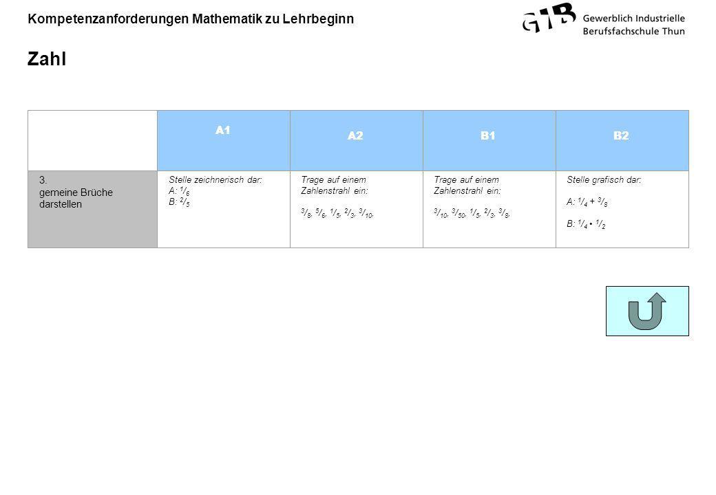 Zahl A1 A2 B1 B2 3. gemeine Brüche darstellen Stelle zeichnerisch dar: