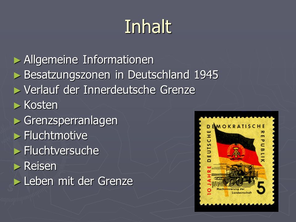 Inhalt Allgemeine Informationen Besatzungszonen in Deutschland 1945