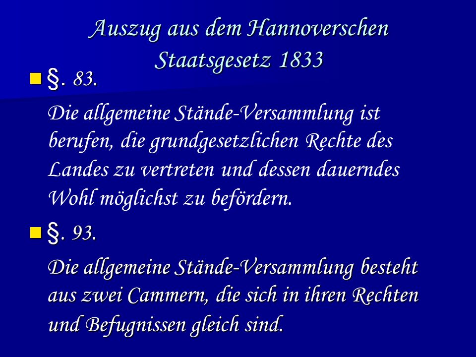 Auszug aus dem Hannoverschen Staatsgesetz 1833