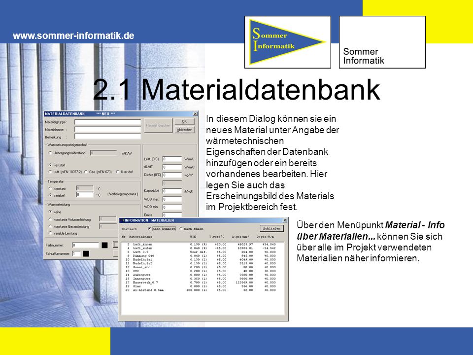 2.1 Materialdatenbank