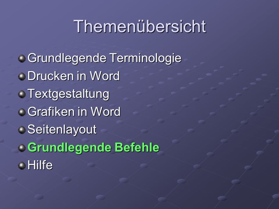 Themenübersicht Grundlegende Terminologie Drucken in Word