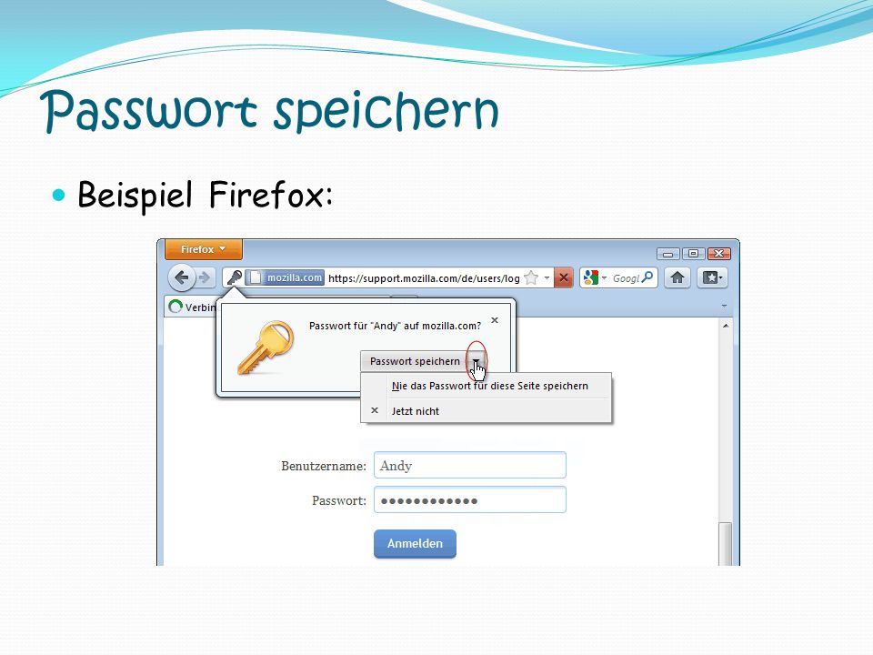 Passwort speichern Beispiel Firefox:
