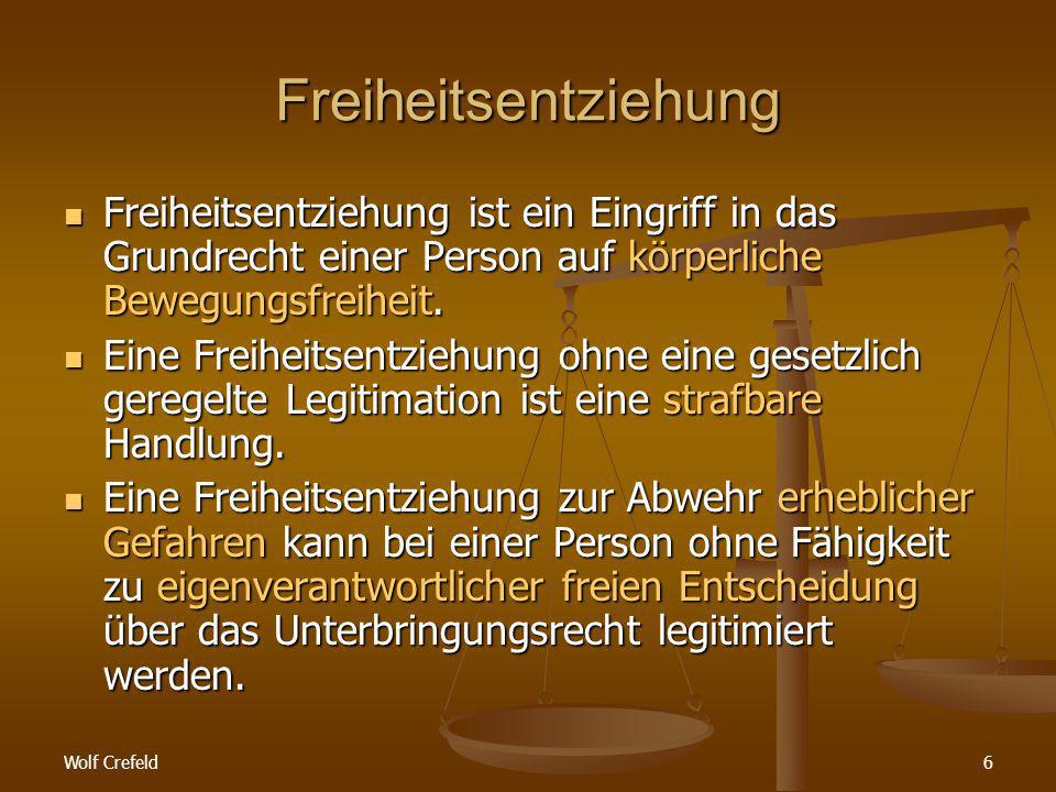 Freiheitsentziehung Freiheitsentziehung ist ein Eingriff in das Grundrecht einer Person auf körperliche Bewegungsfreiheit.