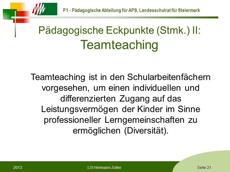 Pädagogische Eckpunkte (Stmk.) II: Teamteaching