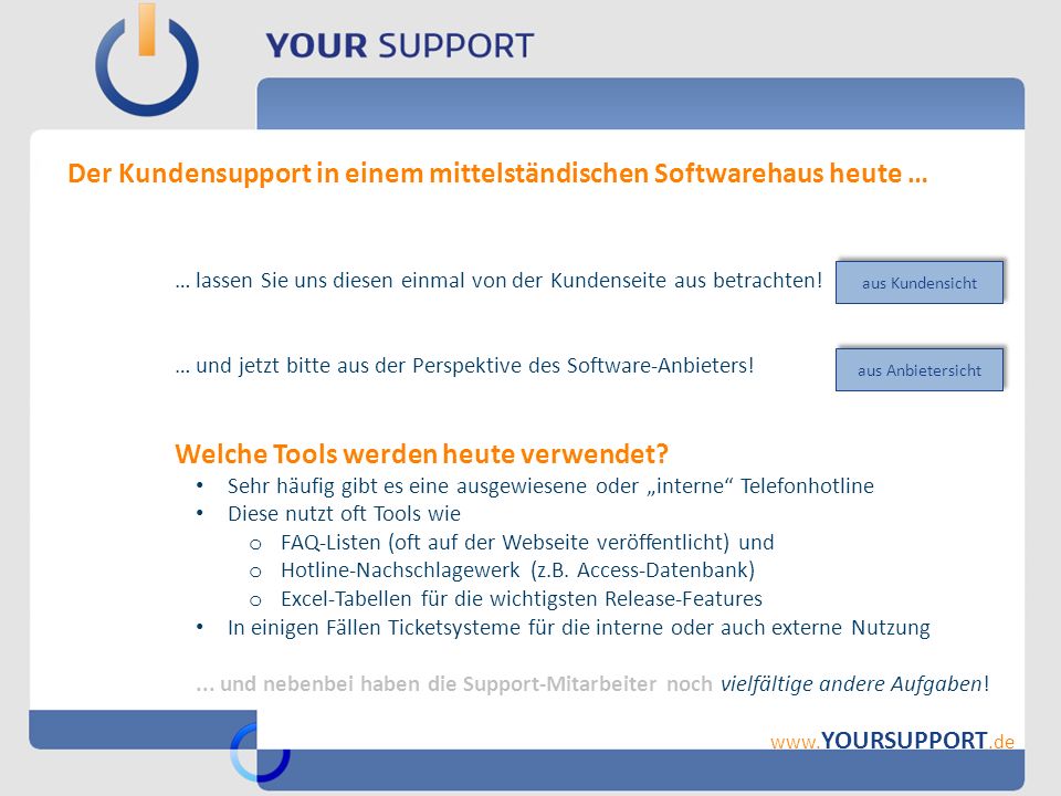 Der Kundensupport in einem mittelständischen Softwarehaus heute …