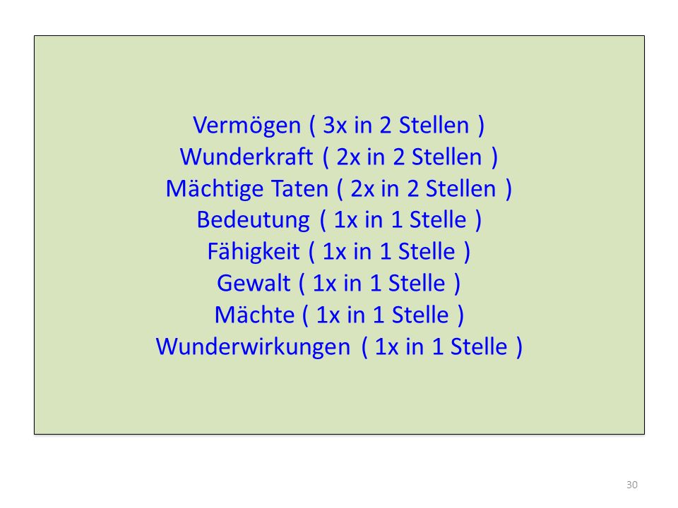 Vermögen ( 3x in 2 Stellen ) Wunderkraft ( 2x in 2 Stellen )