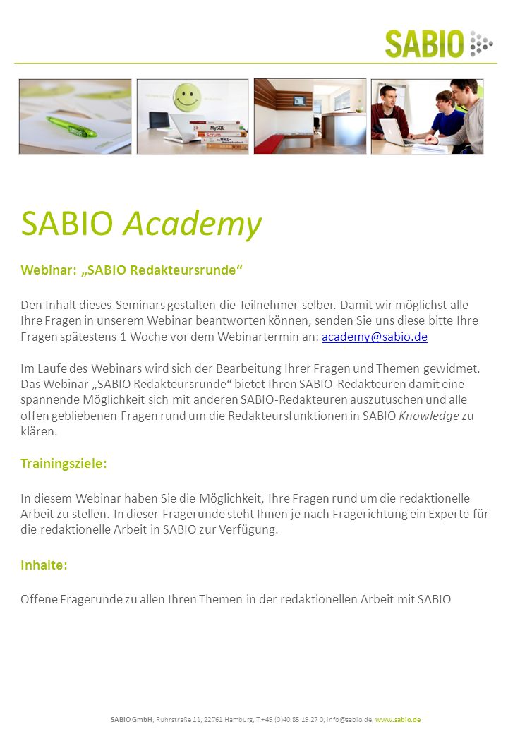 SABIO Academy Webinar: „SABIO Redakteursrunde Trainingsziele: