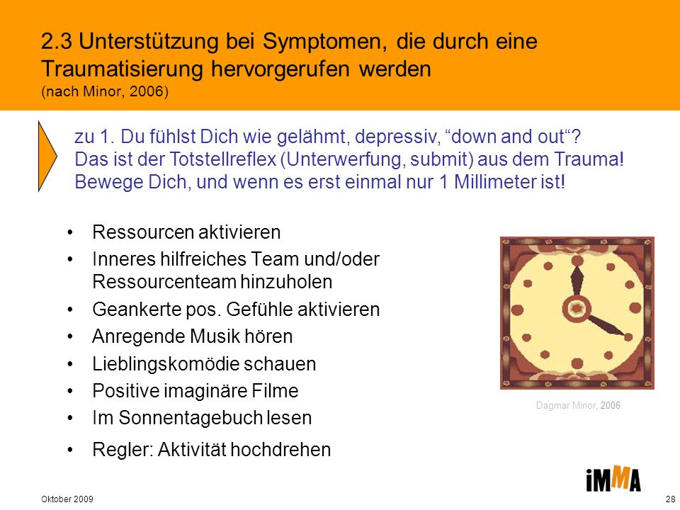 2.3 Unterstützung bei Symptomen, die durch eine Traumatisierung hervorgerufen werden (nach Minor, 2006)