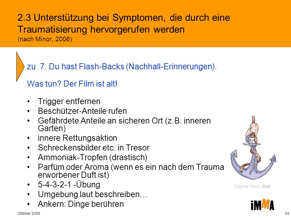 2.3 Unterstützung bei Symptomen, die durch eine Traumatisierung hervorgerufen werden (nach Minor, 2006)