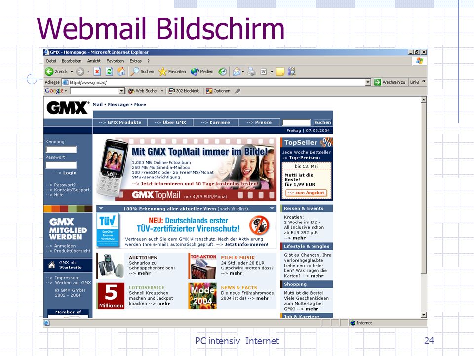 Webmail Bildschirm PC intensiv Internet