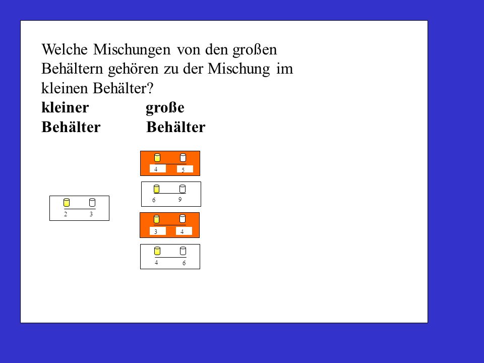 Welche Mischungen von den großen Behältern gehören zu der Mischung im kleinen Behälter