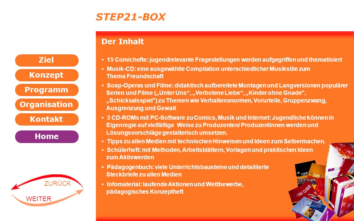 STEP21-BOX Der Inhalt. • 15 Comichefte: jugendrelevante Fragestellungen werden aufgegriffen und thematisiert.