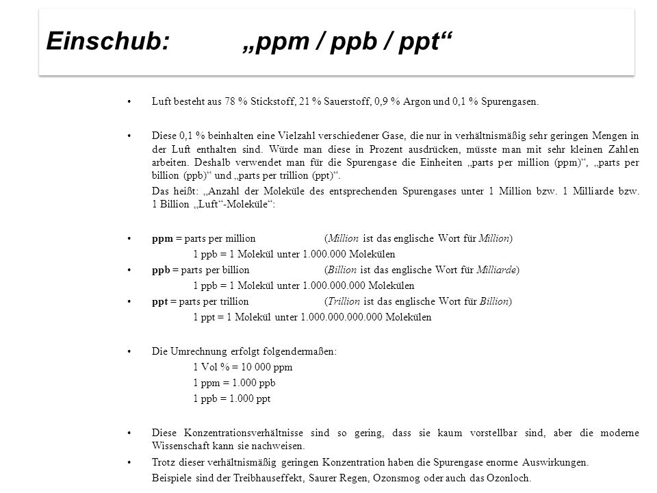 Einschub: „ppm / ppb / ppt
