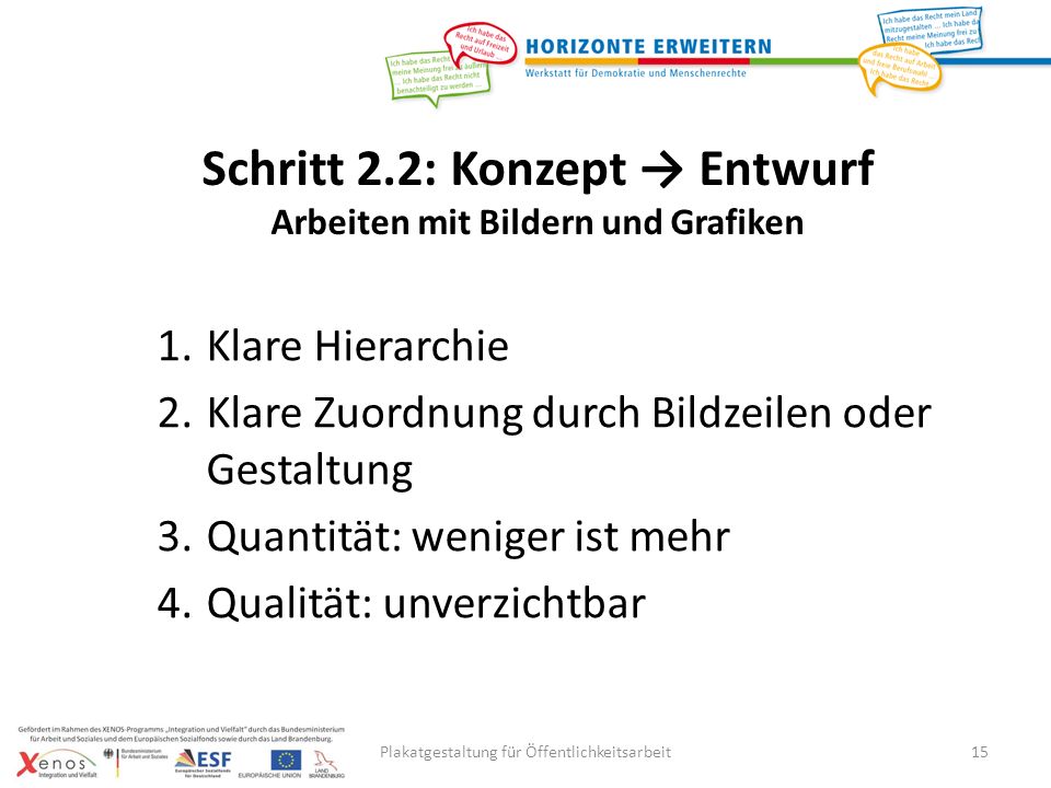 Schritt 2.2: Konzept → Entwurf Arbeiten mit Bildern und Grafiken