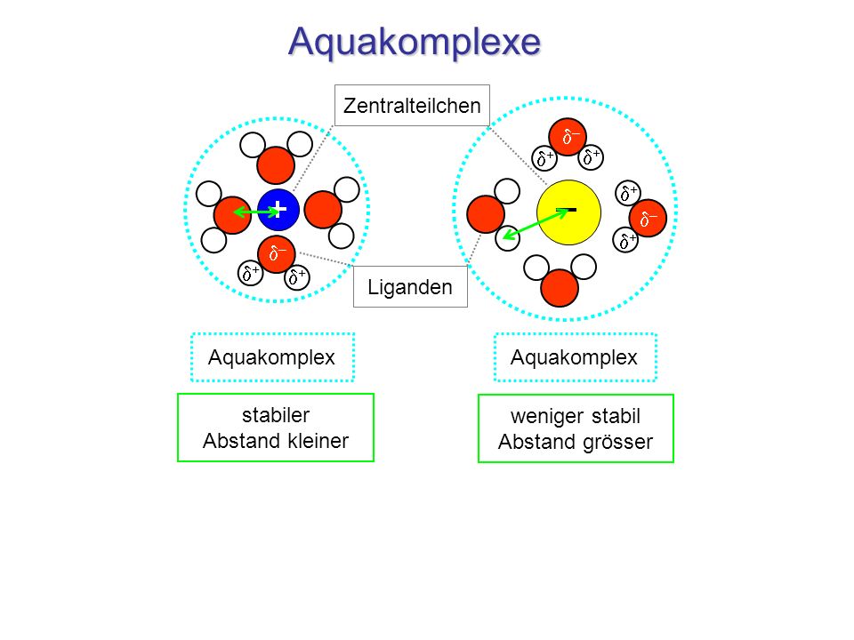 Aquakomplexe Zentralteilchen d– d+ d– d+ d– stabiler Abstand kleiner