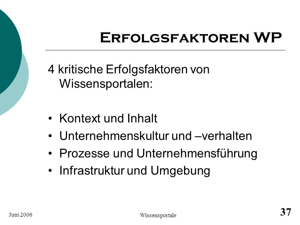 Erfolgsfaktoren WP 4 kritische Erfolgsfaktoren von Wissensportalen: