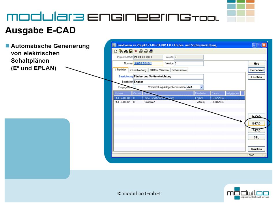 Ausgabe E-CAD Automatische Generierung von elektrischen Schaltplänen (E³ und EPLAN) © modul.oo GmbH