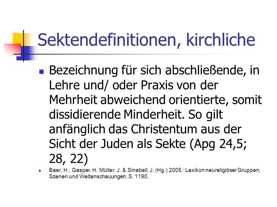Sektendefinitionen, kirchliche
