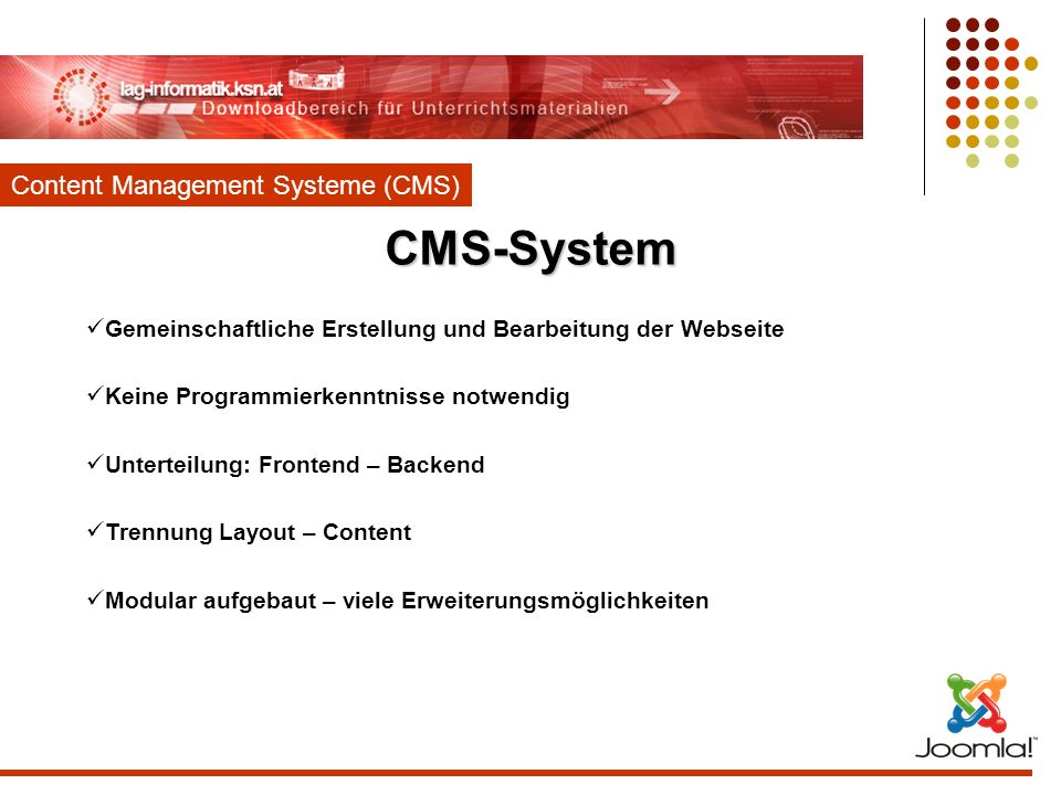 CMS-System Content Management Systeme (CMS)