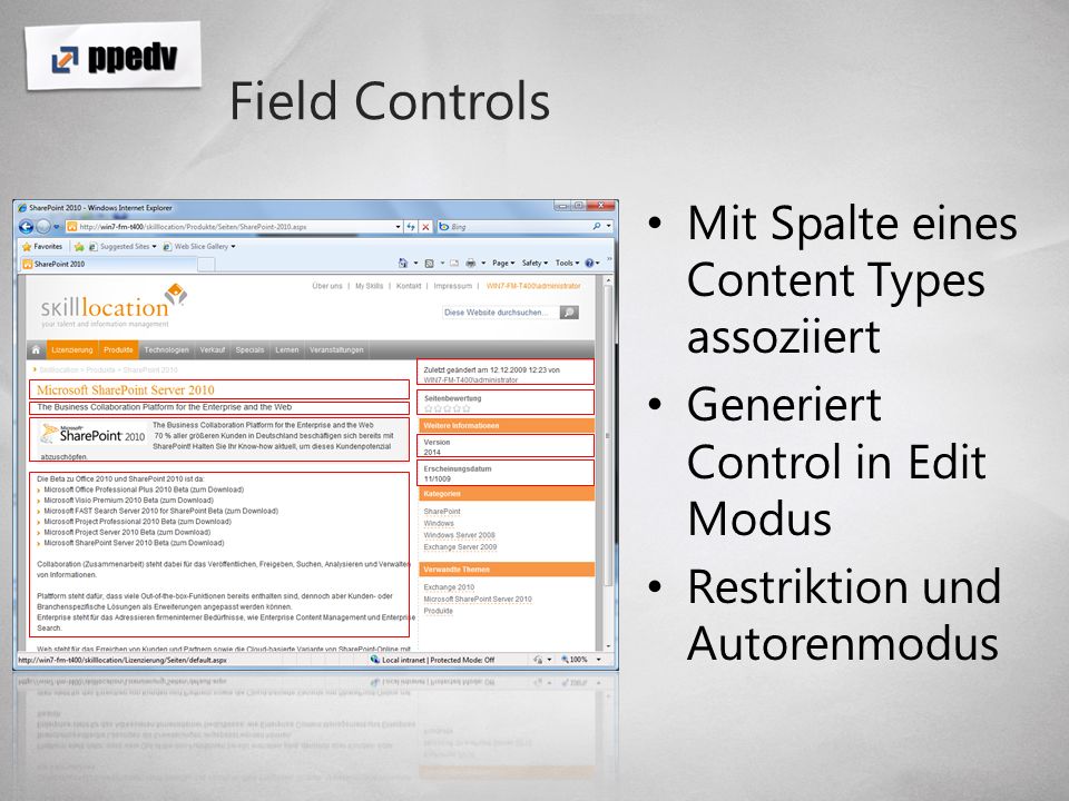 Field Controls Mit Spalte eines Content Types assoziiert