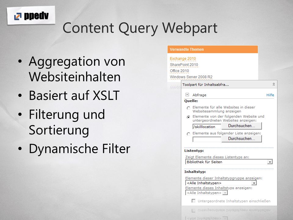 Content Query Webpart Aggregation von Websiteinhalten Basiert auf XSLT