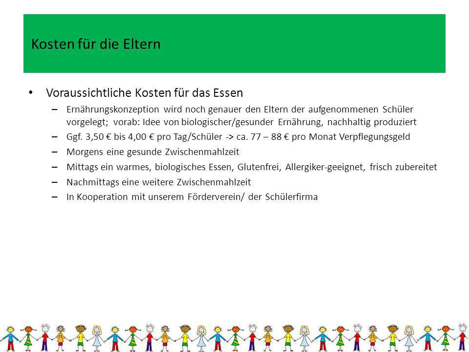Kosten für die Eltern Voraussichtliche Kosten für das Essen